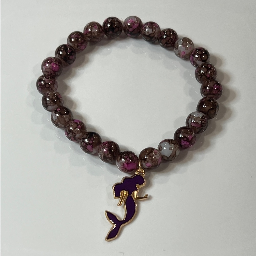 Purple Mermaid Charm Beaded Bracelet